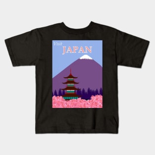 Japan Travel and Tourism Advertising Cherry Blossom Print Kids T-Shirt